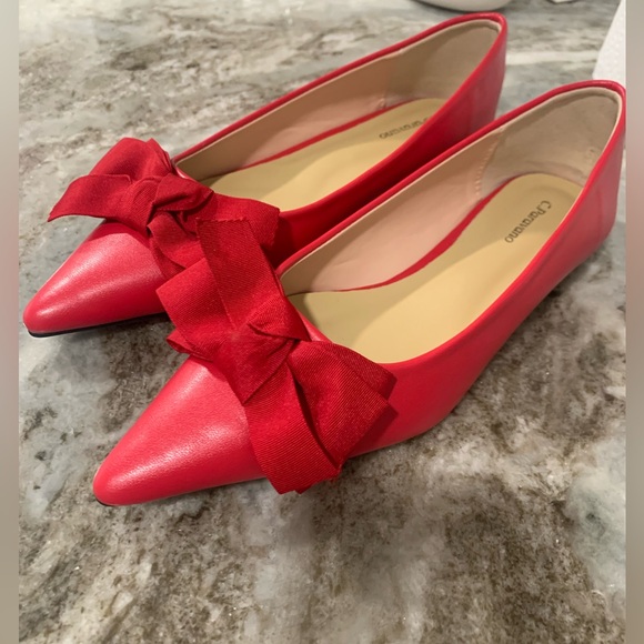 C.Paravano Red Pointy Bow Flats (Aida) Size 39 US 8.5 - Picture 2 of 6